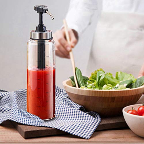 TANGN Hartes Glas Saucenspender mit Pumpe und Deckel, Anti-Leckage-Saucenflaschen, Salatdressing, Ketchup, Aufbewahrungsflasche für Mayonnaise-Sauce für Küchencafé und Grill, leicht zu reinigen Cover