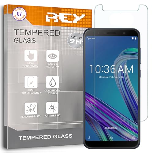 REY Protector de Pantalla para ASUS ZENFONE MAX M1, Cristal con Doble Protección UV, Vidrio Templado Premium 9H+