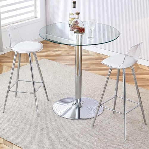 Table Haute,Mange Debout Ronde 89x89x92cm avec Lot de 2 Tabouret Bar 38x33x96.5cm,Design Moderne,Montage Simple,pour Bars Cuisines(Argent, B-Lot de 3)