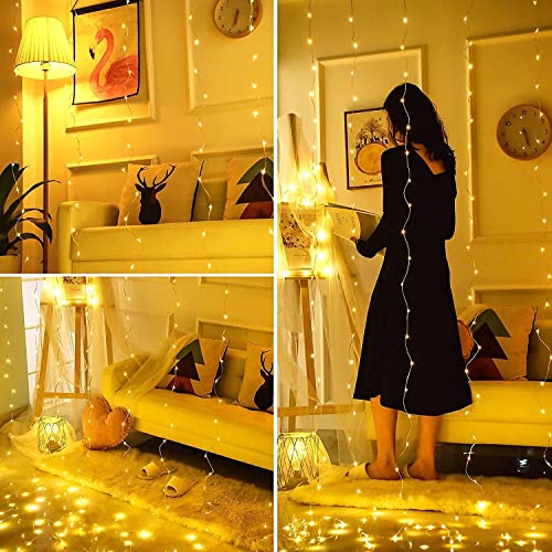 Image of 8 Modes Curtain Lights 300 LEDs 10 Fairy Light 3Mtr Each Indoor /Outdoor Decoration for Diwali, Christmas, Party, Home, Patio Lawn with Remote and USB Power (Fairy String Curtain Light)