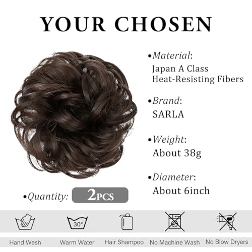 SARLA 2PCS Messy Bun Hair Pieces for Womens Synthetic Scrunchies Buns Extension Hairpieces Updo Pony Tail Dark Brown - Image 3