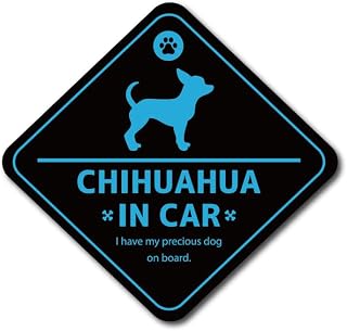 DOG IN CAR チワワ マグネットタイプ/ステッカー Sサイズ/Mサイズ (ブラック×ブルー（艶消し）マグネットタイプ, Sサイズ（横10cm×縦9.5cm）)