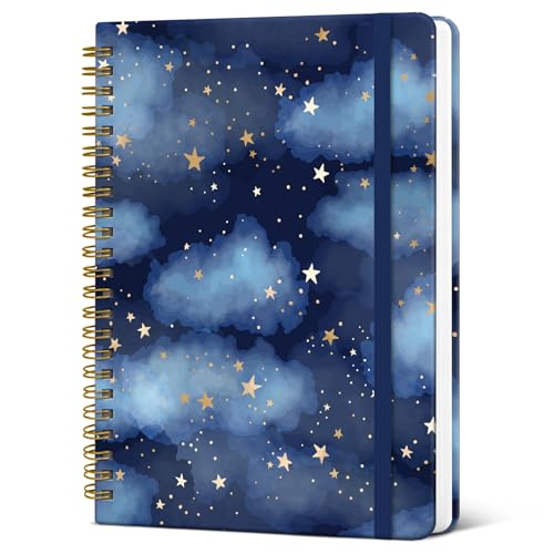 Image of Spiral Lined Journal for Women, Pretty Hardcover Journal Notebook, A5 | Hardcover Design, 6 inch x 8 inch, 140 Pages, for Work, Note Taking & Journal Writing, Starry Night