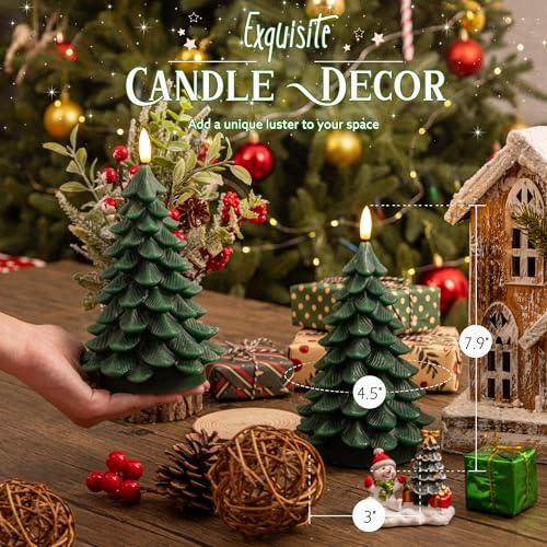 Image of Christmas Tree Candles with Remote, Green Flameless Candle Battery Operated