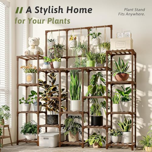 Image of Snazzy Wood Plant Stand Indoor Outdoor 63 inch Tall Plant Shelf for Plants 14-Tier Large Plant Sheves for Living Room Rack Garden Balcony Patio Hanging Planter