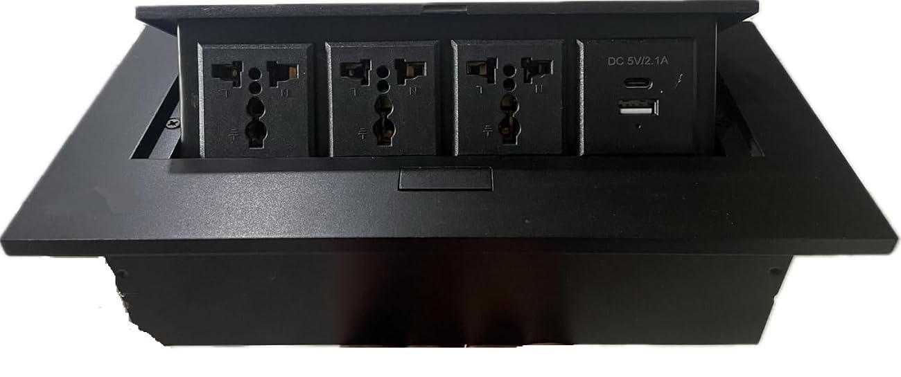 Mak World® Popup Box Conference Table with 3 Power Outlet, 1 USB 2.3 & 1 Type-C Fast Charging, Table Hub Connection Box for Conference Room Kitchen Countertop
