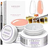 ❤ 【BUILDER GEL NAIL KIT】 Saviland Builder Gels Nagelset inklusive 1 * 30g Nude-Builder-Gel, 1 * 30g klares Builder-Gel, 1 * Acryl-Nagelpinsel und 100 Stück Nagelformen. Das Nagelverlängerungs-Gel-Kit kann einen starken, flexiblen und leichten Nagelverlängerungseffekt bieten, der Ihre natürlichen Nägel verbessern und einen stilvollen Nagel-Look für Sie kreieren kann.