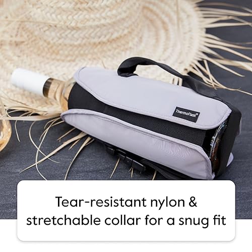 Image of ThermoFlask Wine Bottle Ice Jacket - Wine Bottle Holder with Adjustable Buckle & Strap - Temp-Lock Wine Carrier - Wine Carrier for Travel - Wine Accessory for Brunch, Christmas, Parties & More - Grey