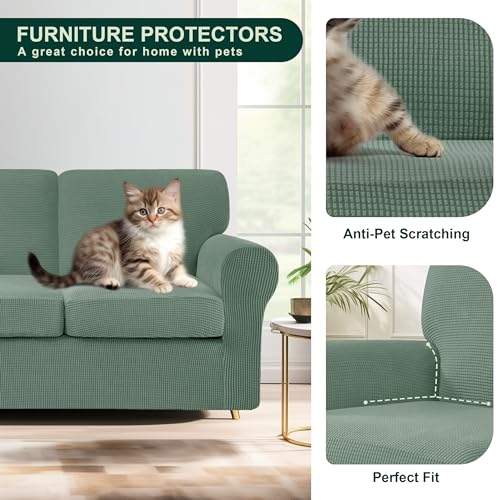 CHUN YI 7 Piece Couch Covers Sofa Covers Washable, Stretch Sofa Slipcovers for 3 Cushion Couch with Seperate Backrest and Cushion Covers, Anti Slip Furniture Protector for Dogs Pets (Large, Dark Cyan) - Image 5