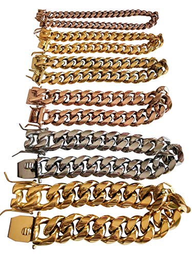HarlemBling Men's Miami Cuban Bracelet - 8-18mm - Iced Men's Heavy Cuban Link - 14k 18k Yellow Or Rose Gold Over Stainless Steel - Never Changes Color