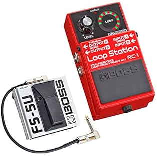 Stereo looper pedal 12 minutes recording time / undo / redo function LED display for recording/overdub/playback + Boss FS-5U foot button momentary switch + Keepdrum GC028 patch cable jack angled plug 30 cm