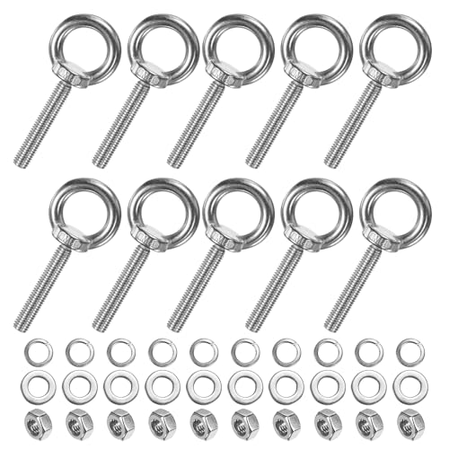 M METERXITY 10-Sets Stainless Eyebolt M8x50mm Shoulder Lifting Eye Bolt with Nuts Washers Male Screw Thread Ring Shoulder Eye Bolts Length 1.97 Inch for Suspending/Fastening