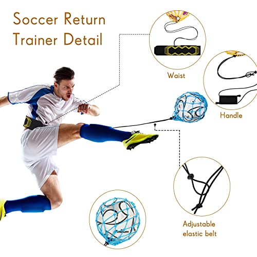 2 Pcs Soccer Kick Trainer Waist Belt Soccer Kick Throw Trainer Handle Solo Soccer Trainer Juggling Net Elastic Soccer Training Equipment For Kids Adults Training Aid, Ball Size 3, 4, 5 (Blue) #TOP3