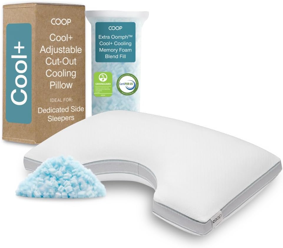 Coop Home Goods Eden Cool+ Cut-Out Pillow, King Size Plus Shaped Memory Foam with Cooling Gel, Side Sleeper Pillows for Pain Relief, Adjustable Neck Support for Sleeping, CertiPUR-US/GREENGUARD Gold