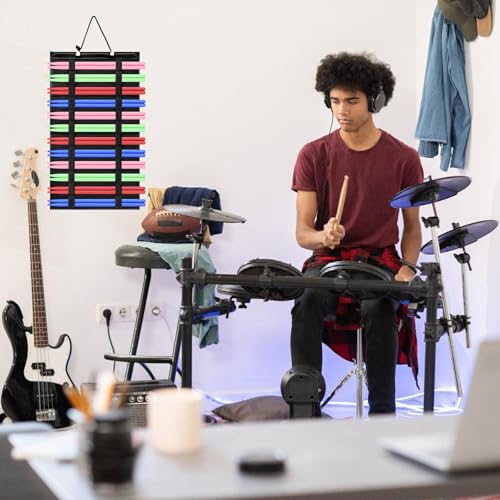 Hanging Drumstick Holder, Wall Drumstick Display Bag for 12 Pairs Drumsticks, Foldable Felt Drum Stick Holder Pouches2