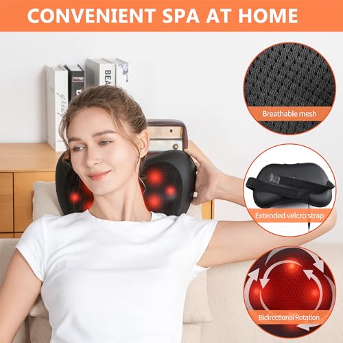 Cojín de Masaje Eléctrico Masajeador Almohada Masajeador Shiatsu con 3 Niveles de Tejidos para Cuello Hombros Espalda Piernas Pies Alivio del Dolor Muscular para Oficina Hogar - imagen 6