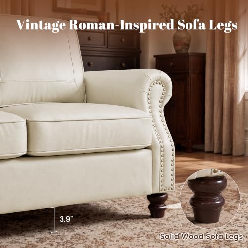 Image of Kingfun Faux Leather 3 Seater Sofa with Rolled Arms,Cream