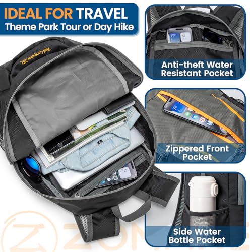 Image of ZOMAKE Ultra Lightweight Packable Backpack 25L, Foldable Hiking Backpacks Water Resistant Small Folding Daypack for Travel(Black & Medium Grey)