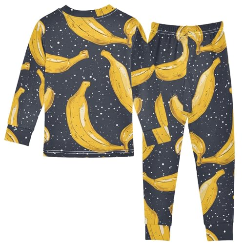 Pajama Sets Long Sleeve Banana Pattern on Dark Background Soft Comfy Sleepwear 2 Piece PJS 3-8T3