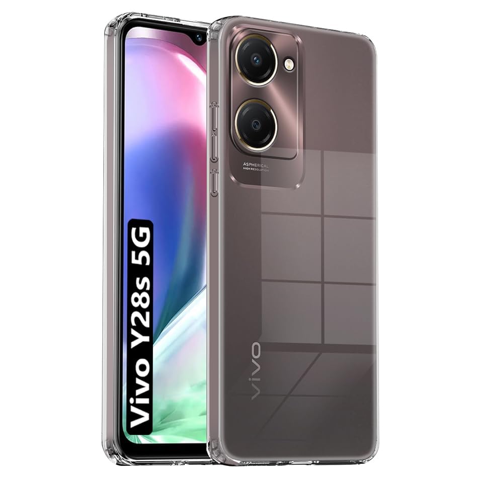 Image of Fashionury Crystal Clear Case for Vivo Y28s 5G | Yellowing Resistance | Transparent TPU Silicone | Raised Camera Lips | Slim Transparent Cover