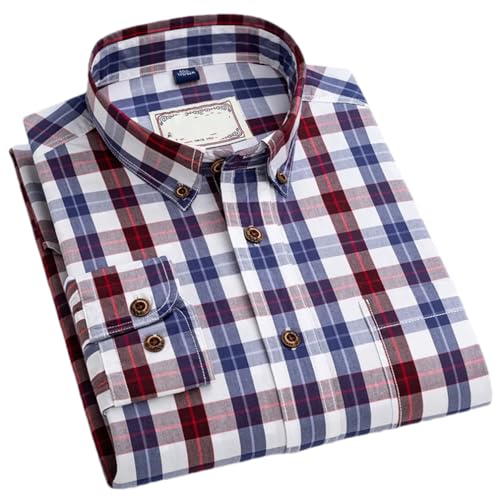 Adhdyuud Men Casual 100% Cotton Plaid Shirts Spring Business Long Sleeve Classical Checked Soft Shirt T0C16-02 M