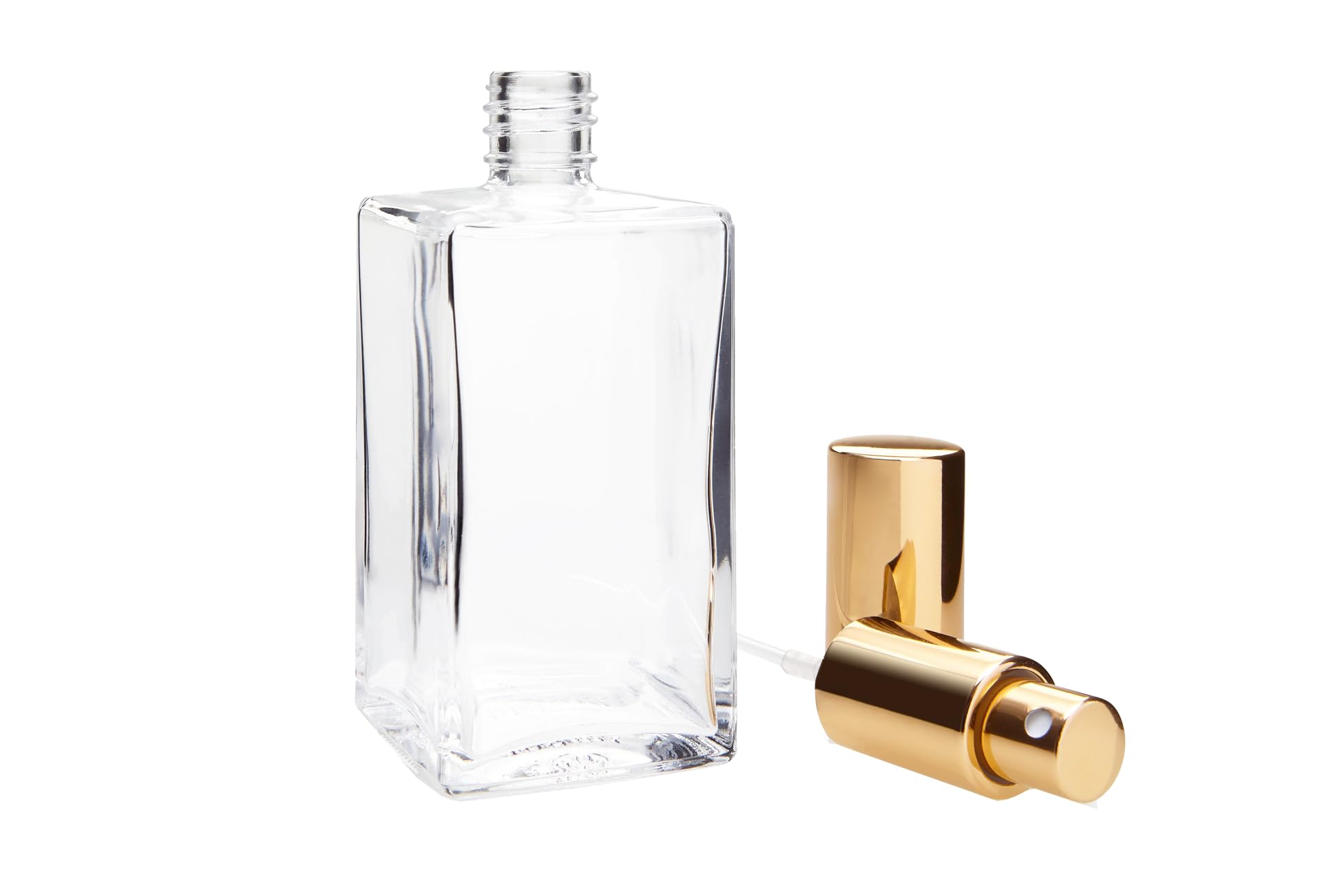 Fantasia Perfumy Flakon Pusty 100 ml Z Pompką Rozpylającą, Przezroczyste Butelki Prostokątne, Do Samodzielnego Napełniania Perfumami, Rozpylaczem I Zatyczką W Kolorze Złota, Napełniane, 46195
