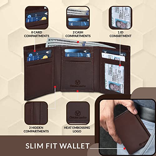 Genuine Leather Rfid Blocking Slim Trifold Wallet For Men With 7 Cards+1 Id Window+2 Note Compartments (Italian Brown) #TOP5