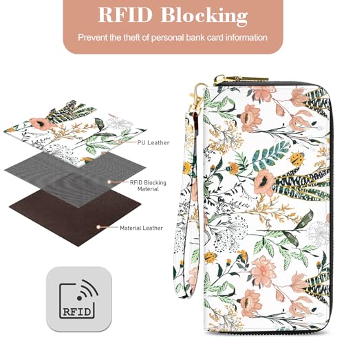 Womens Wallet,Wristlet Wallets for Women with RFID Blocking with Metal Zipper,Coin Pocket,Card Clutch Purse for Travel3