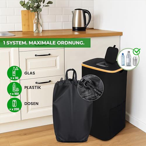 Pfandflaschen Sammelbehälter mit Deckel, 100 L, faltbar & stabiler Flaschensammler Leergut, große Pfandbox, Pfandflaschen Behälter, Behälter Leergut & Altglas Aufbewahrung, inklusive Flaschentasche