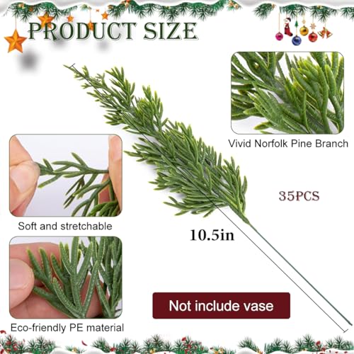 Image of HASTHIP 35Pcs Christmas Pine Branches 10.5in, 10Pcs Red Berry Stems 7in