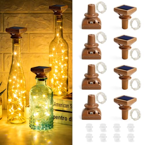VOOKRY Solar Wine Bottle Lights, 8 Pack 20 LED Solar Powered Cork Lights Waterproof Outdoor Fairy String Lights Wine Bottle Decorations for DIY, Party, Wedding, Garden, Patio, Tabletop(Warm White)