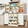 Farmhouse Kitchen Pantry Cabinet with 3 Drawers71 Tall Rustic Wood Storage Cabinet with 6 Door Shelveswith Load Bearing Steel PipePantry Organizers for KitchenDining RoomWhite
