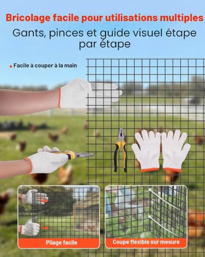 VEVOR Grillage Métallique Noir Maille 1,27 cm Rouleau Grillage à Poule Clôture Soudé Fil en Fer Galvanisé Revêtement Vinyle PVC 61 cm x 15,2 m Calibre 19 pour Jardin Enclos Poulaillers Cage Animaux – vue 6