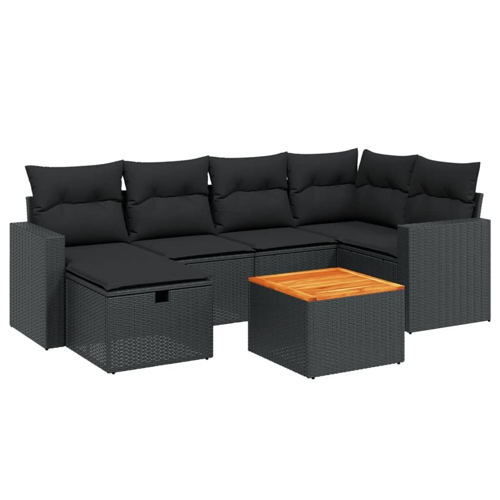 LAPOOH Set Divani da Giardino con Cuscini 7pz Nero Polyrattan,Set Divani da Giardino,Divanetti da Esterno,Divani da Esterno Giardino,Set di Mobili da Giardino-3264835