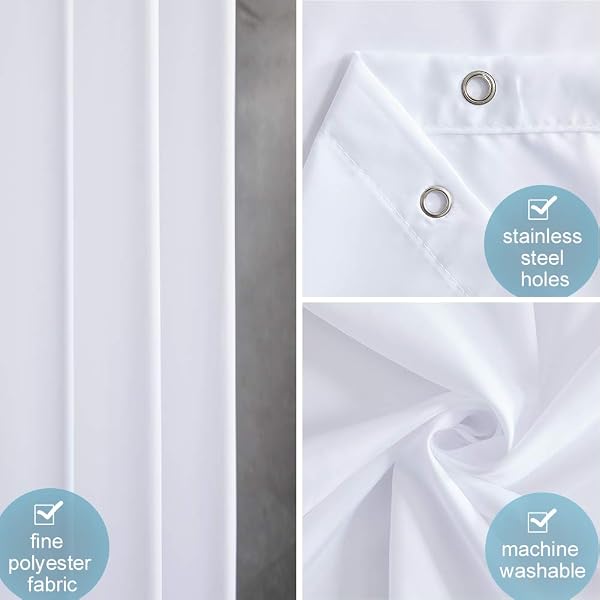 Marca: Furlinic Cortinas Baño Blanca Antimoho Antibacteriano Impermeable Poliester Tela Lisa Lavable, con 12 Ganchos Plásticos, 180x200 Cortina. in use