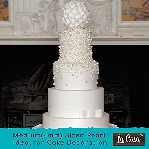 Image of La Casa Premium White Dragees | Medium(4mm) Sized Pearl Balls Ideal for Cake Decoration & Garnishing | 100g |