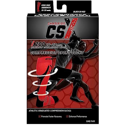 Image of CSX Compression Socks for Men and Women, Knee High, Recovery Support, Athletic Sport Fit, Green on Black, Small (15-20 mmHg)