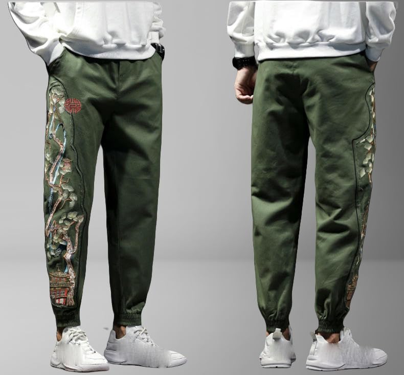 Pantalon brodé homme coupe décontractée et patchwork style traditionnel chinois
