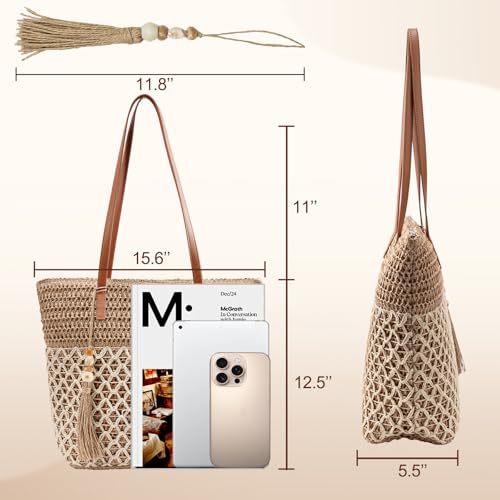 iSamzan Straw Tote Bag for Women: Handwoven Beach Purse with Cutout Design for Travel & Pool Day by iSamzan - Used condition - Image 5