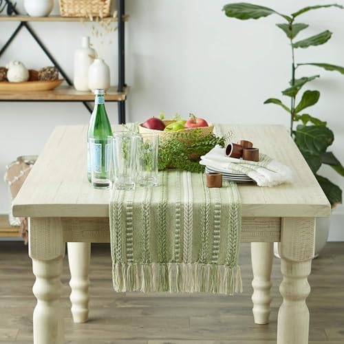 Image of THE HOME TALK Premium Cotton 4-6 Seater Table Runner -14x72 Inches-Green|Elegant Dining|Handcrafted Quality|Stylish Console Decor for Dining Table, Parties, Events