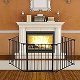  CEEDIR 5tlg Kaminschutzgitter mit Tür Faltbar Ofenschutzgitter 300 cm Absperrgitter Türschutzgitter Schutzgitter Baby Metall für Kinder Haustiere Schwarz