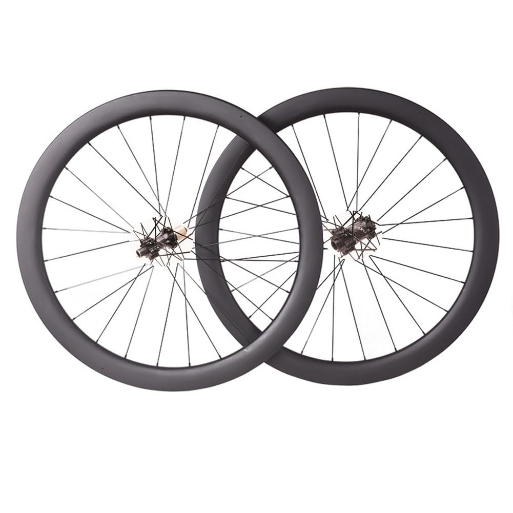 ZFF 700C Rennrad-Laufräder Kohlefaser Scheibenbremse Steckachse Vorne Und Hinten Laufradsatz 7/8/9/10/11 Gang Kassette Freilauf 24 Löcher Ultraleicht (Color : Black, Size : 50mm) Sport & Freizeit