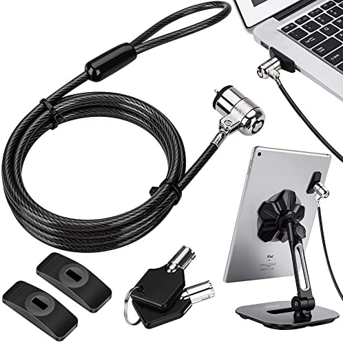 AboveTEK Laptop Lock, Tablet Lock Security Cable, 2 Keys Durable Steel iPad Locking Kit w/Adhesive Anchors, Anti Theft Hardware Protection for iPhone Mobile Notebook Computer Monitor Mac Book Laptop