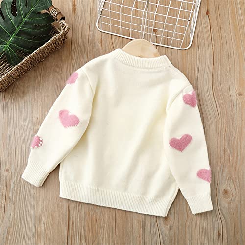 Girls Sweaters Love Heart Print Pearl Long Sleeve Cable Knit Sweater Chunky Pullover Kids Cute Fall Winter Outfits2