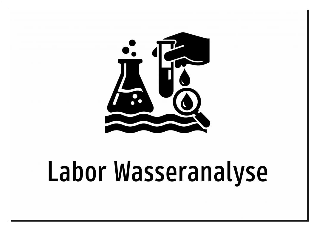 Labor Wasseranalyse | Aluminiumschild A2, 594 x 420mm | mit Symbolgrafik und Text