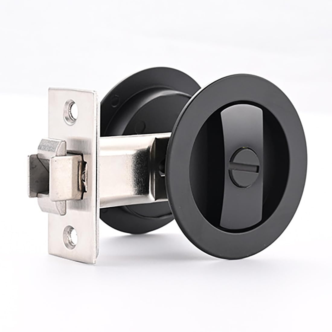 Ghyxfdai Pocket Door Lock, Keyless Recessed Sliding Door Lock, Privacy Pocket Door Handle, Pocket Door Hardware, 2-3cm/8in Backset, Round Matte Black