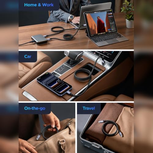 Image of MX 240W Type-C Fast Charging Cable 1.2M, Magnetic Self-Coiling Nylon Braided PD 3.1 Charging Cable with E-Marker Chip, 480Mbps Data Transfer for Laptops, Tablets & Smartphones