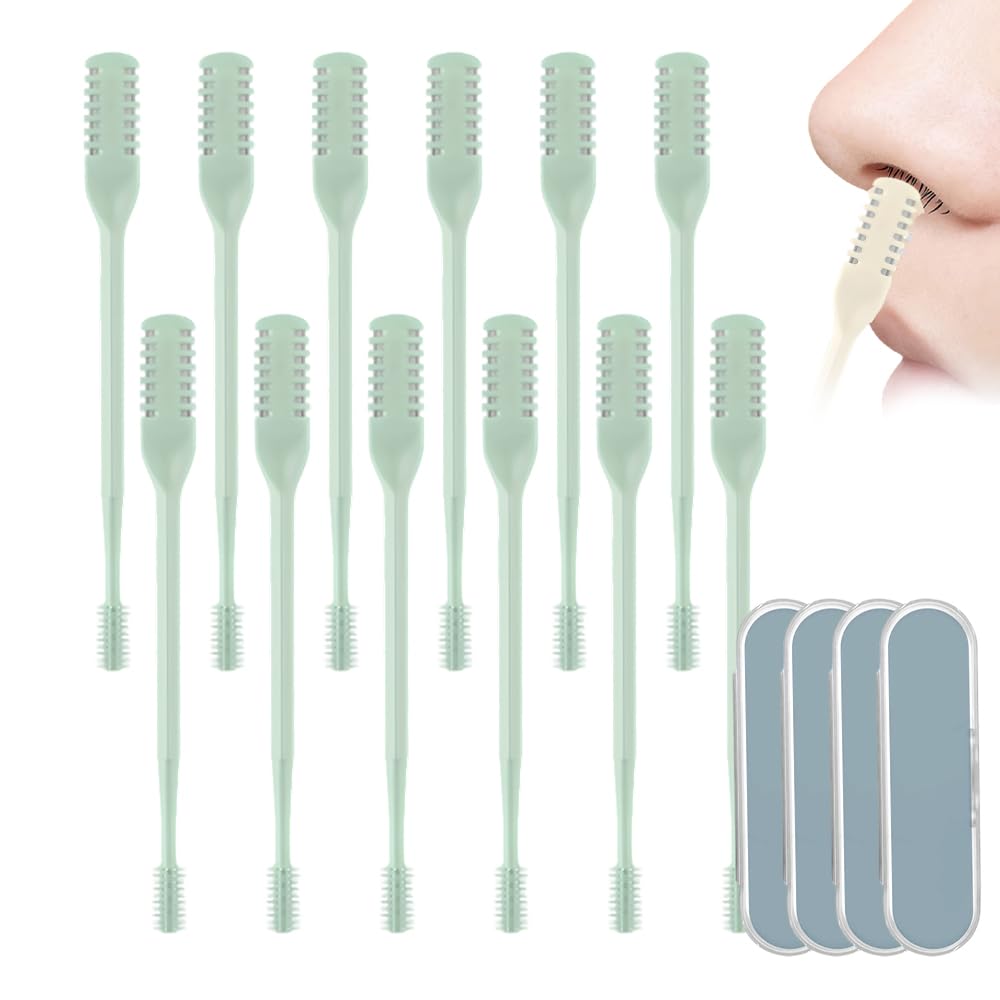 Nasal Hair Cutter, 2025 Upgraded Portable Manual Nasal Hair Trimmer for Women Men, 360° Rotating Double Sided Nose Hair Knife, Travel Essentials Nose Hair Remover Grooming Tool (Green, 12 PCS)