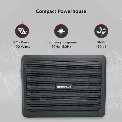 Image of Rockville RW68CA 6x8 Slim Under-Seat Active Powered Truck /Car Subwoofer | 400W Peak /100W RMS, Truck Compatible, Bass Knob, RCA & High Level Inputs, Low-Pass Filter, Phase Control, Aluminum Enclosure