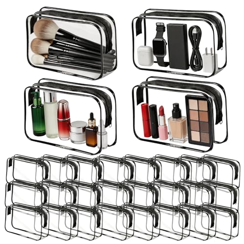 BMMN 36 Pieces Clear Makeup Bags Bulk, Travel Toiletry Bags, PVC Waterproof Travel Small Pouches Clear Pouch with Zipper for Men and Women Carry-on Travel Essentials Cosmetic Bags (Black)